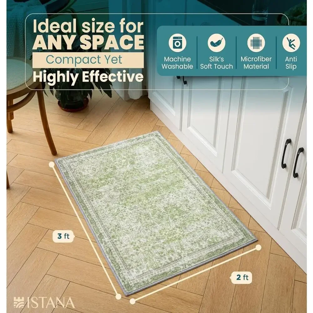 Istana 2x3 Area Rug - Light Green Boho Rugs for Living Room 2x3 - Foldable Small